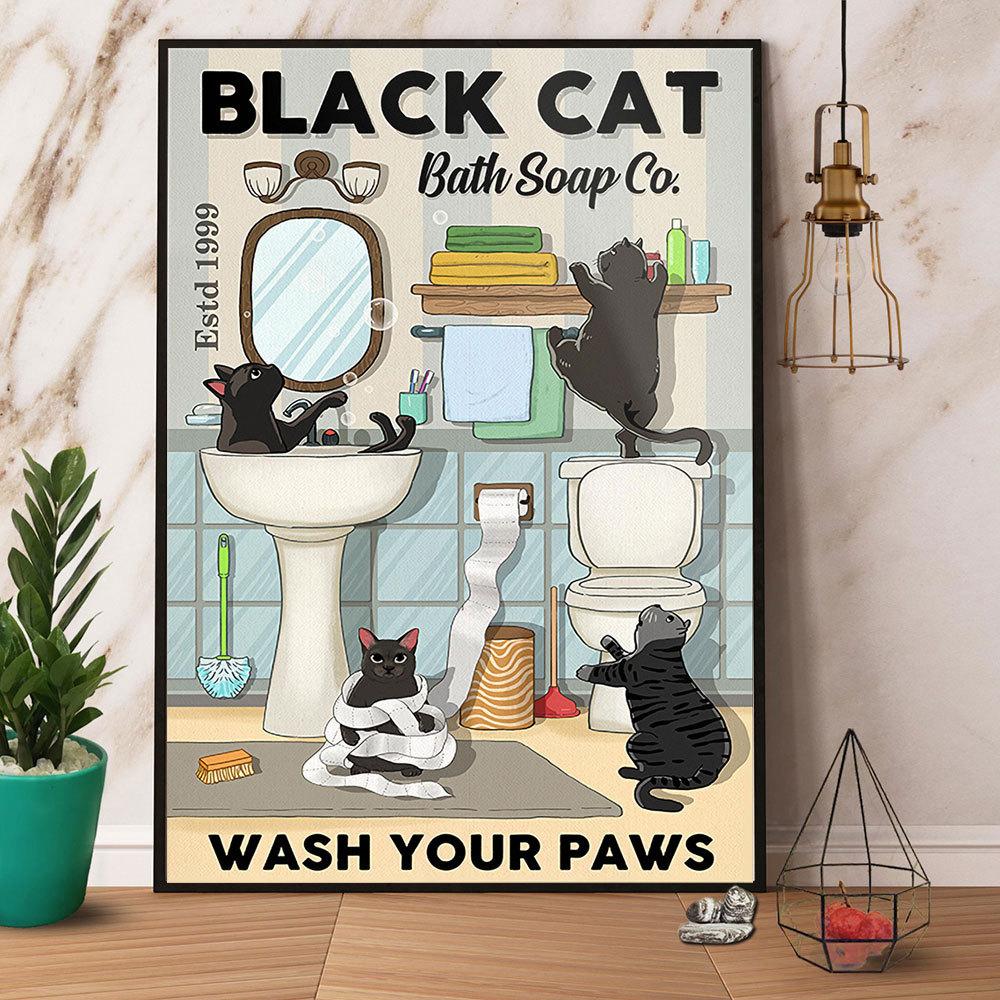 Black Cat Bath Soap Company Wash Your Paws Satin Poster Portrait No Frame