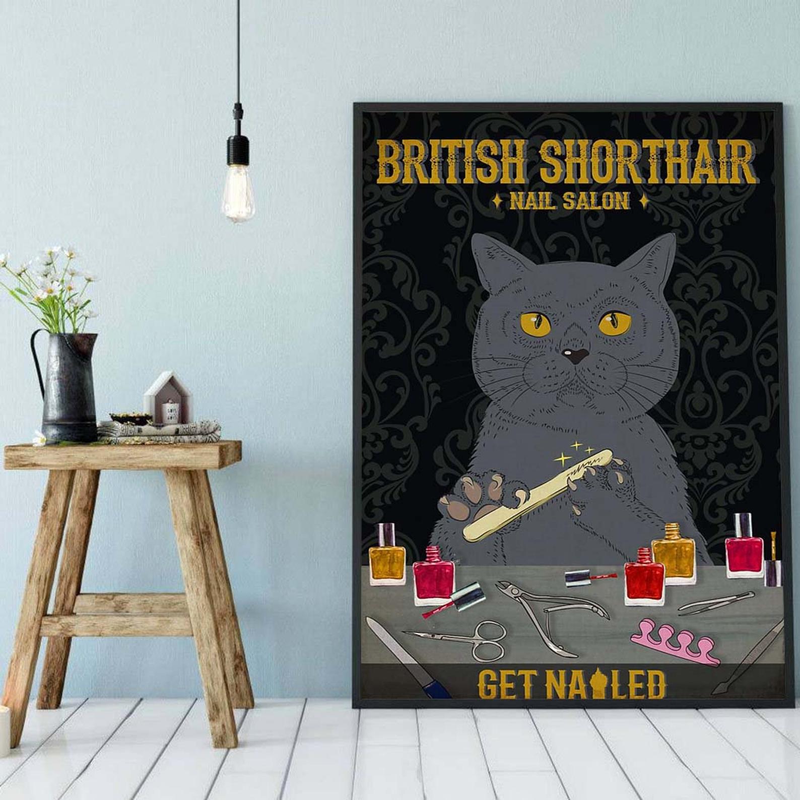 Black Cat British Shorthair Get Nail ation Signs Catnip Cat portrait Satin Poster Portrait no Frame