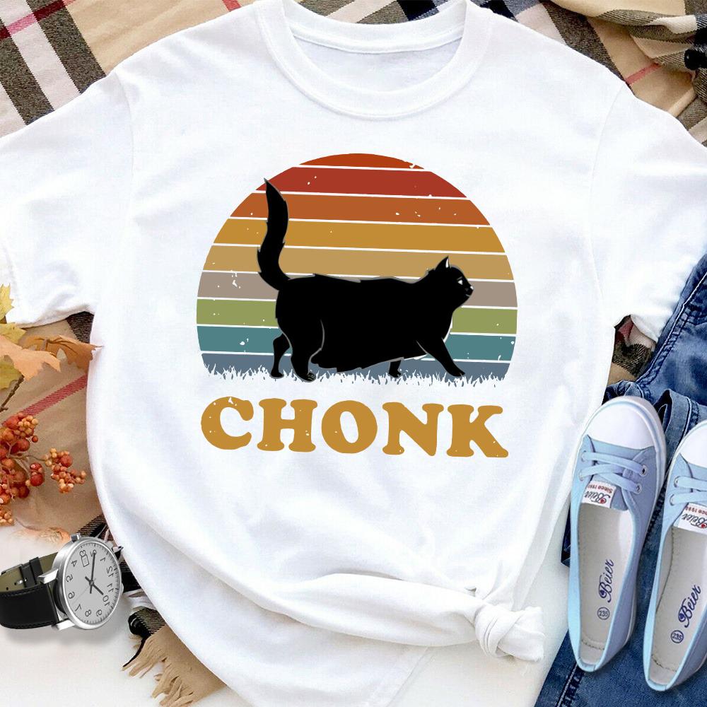 Black Cat Chonk Women T Shirt White S-3XL