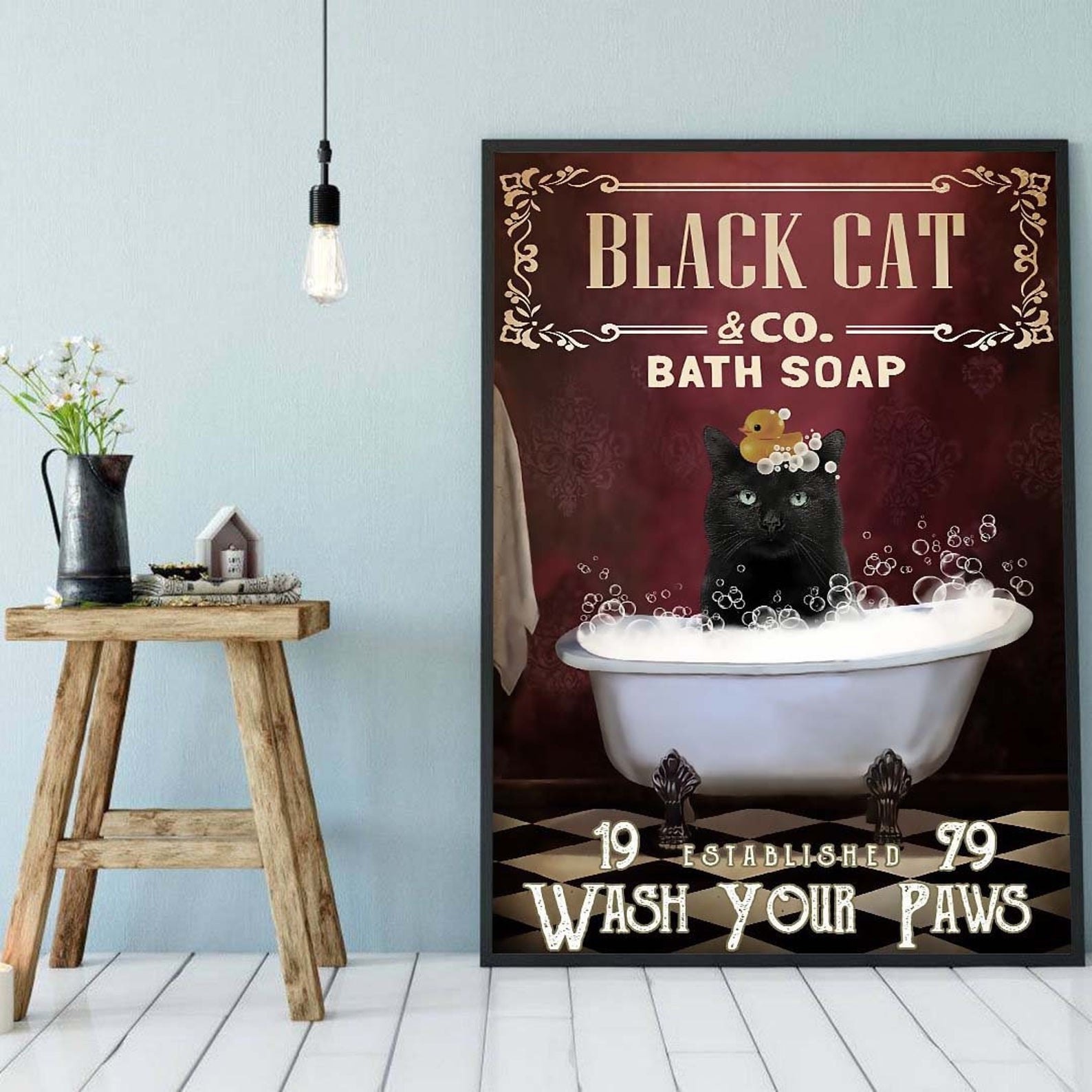 Black Cat & co. Bath Soap Wash Your Paws Cat ation Cat hanging Black Cat Satin Poster Portrait no Frame