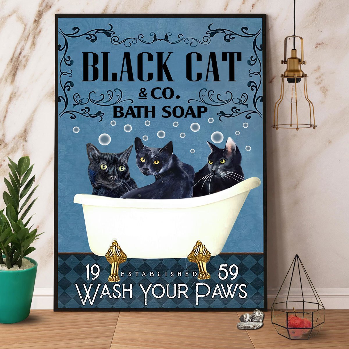 Black Cat &Co Bath Soap Wash Your Paws Satin Poster Portrait No Frame