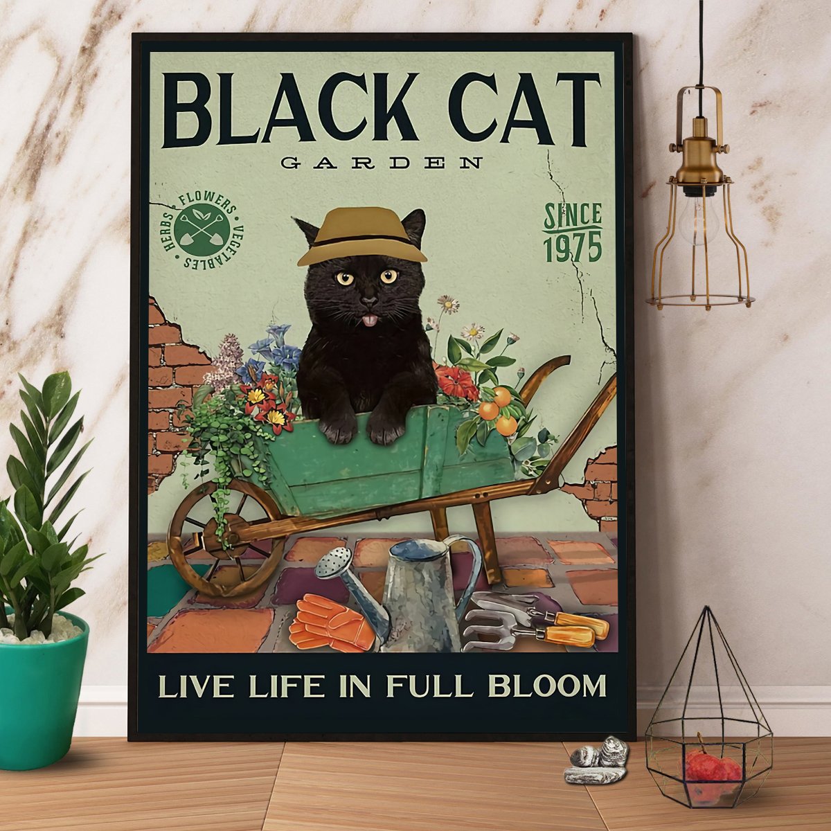 Black Cat Garden Live Life In Full Bloom Satin Poster Portrait No Frame