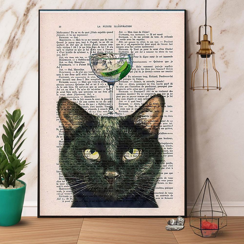 Black Cat Gin Satin Poster Portrait No Frame