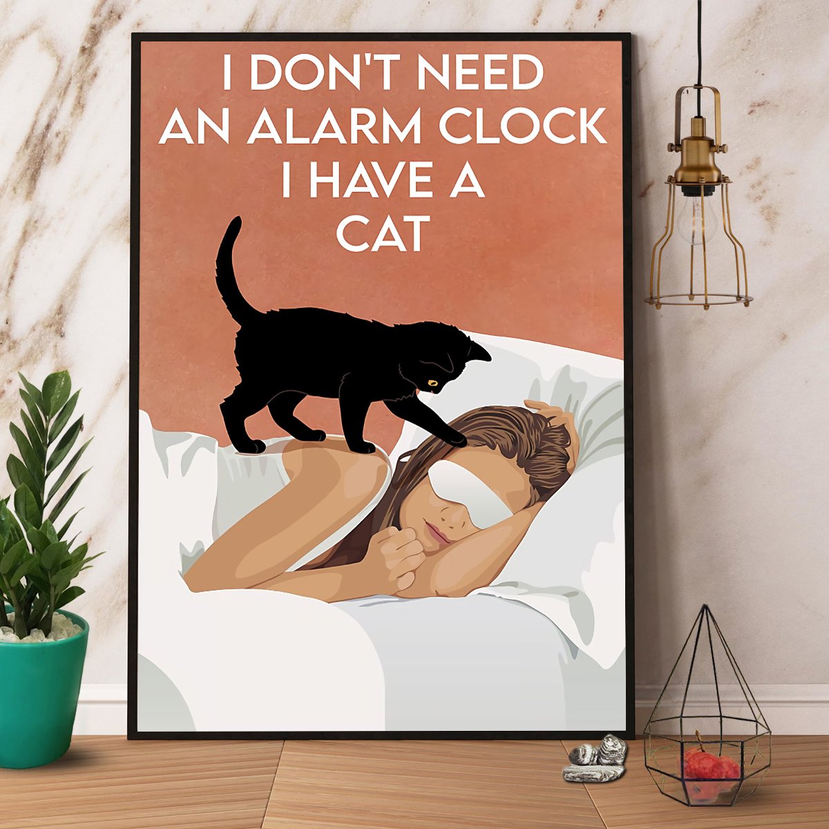 Black Cat & Girl I Don'T Need An Alarm Clock I Have A Cat Satin Poster Portrait No Frame