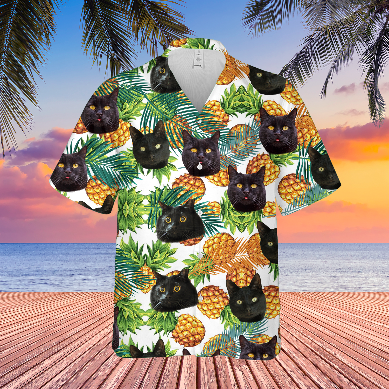 Black Cat Hawaiian Sleeve Shorts 3d Shirt For Women And Men