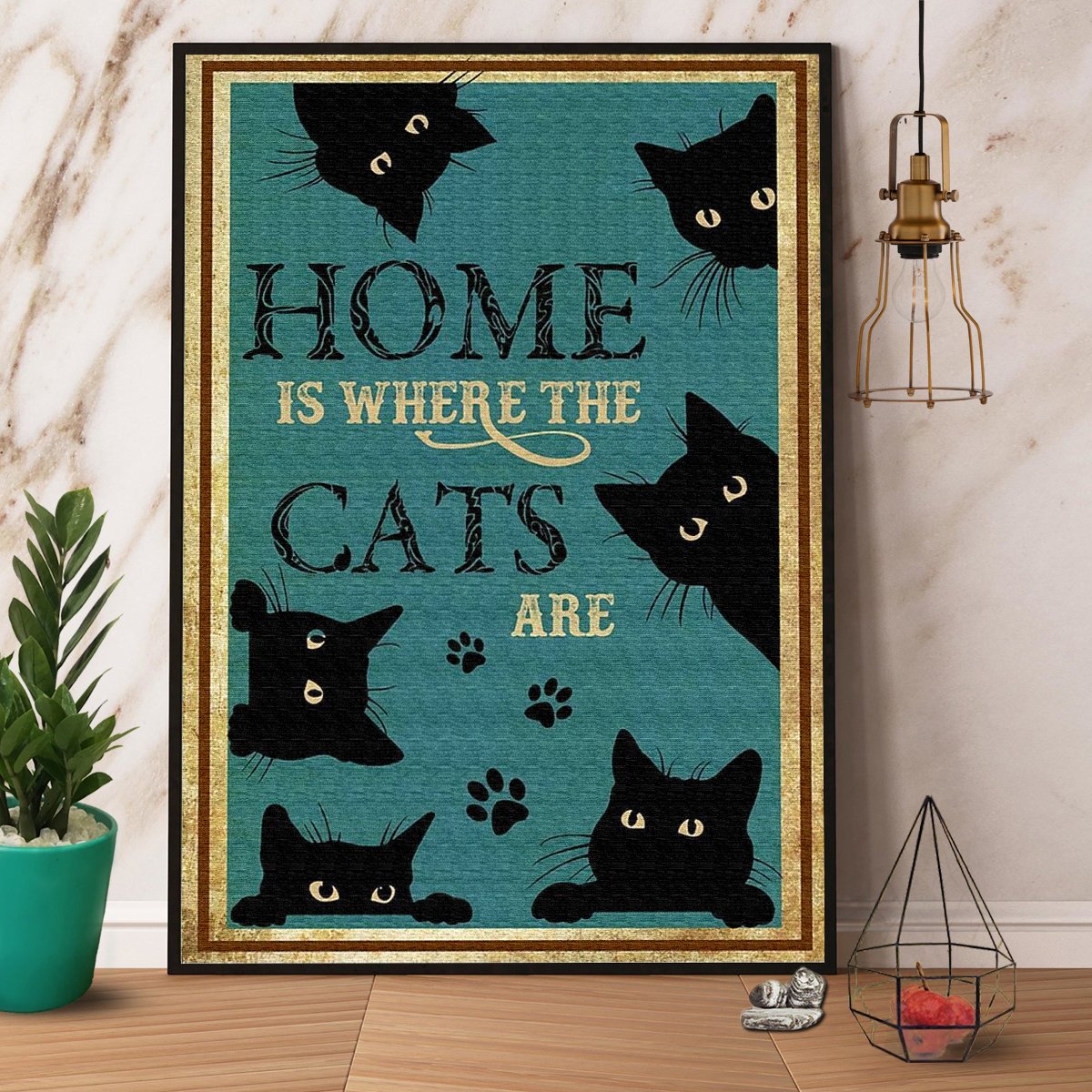 Black Cat Home Is Where The Cats Are Satin Poster Portrait No Frame