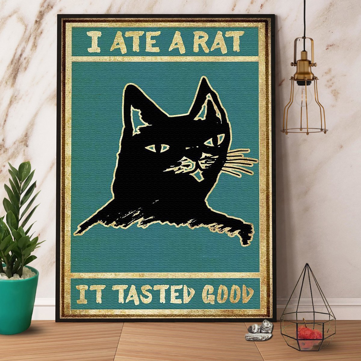 Black Cat I Ate A Rat It Tasted Good Satin Poster Portrait No Frame