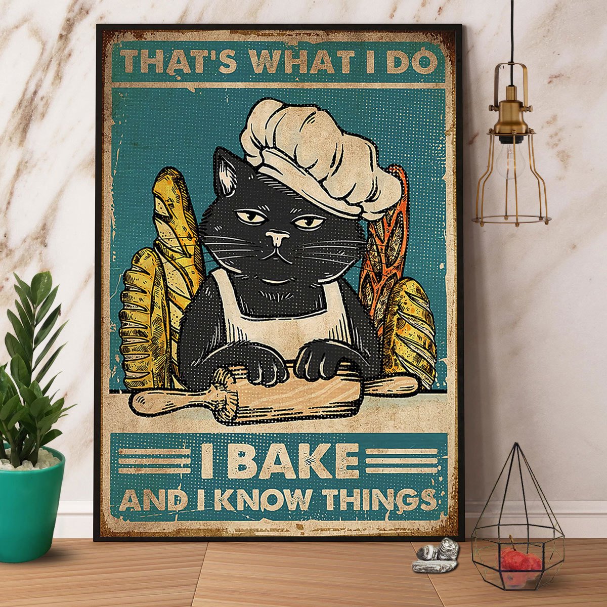 Black Cat I Bake And I Know Things Satin Poster Portrait No Frame