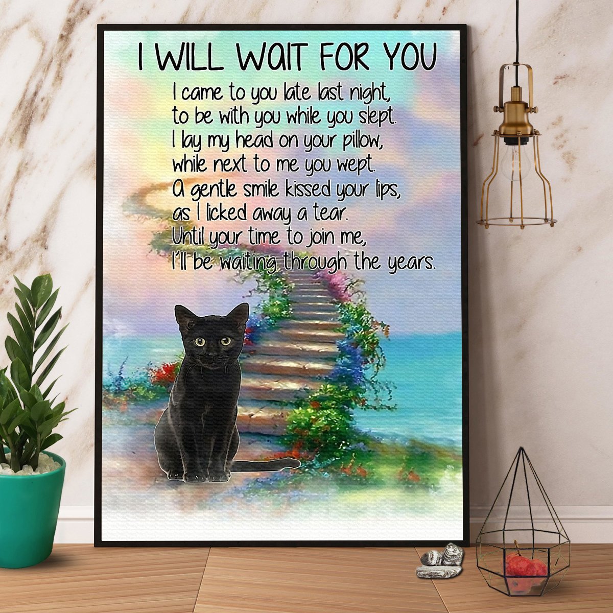 Black Cat I Will Wait For You I'Ll Be Waiting Through The Years Satin Poster Portrait No Frame