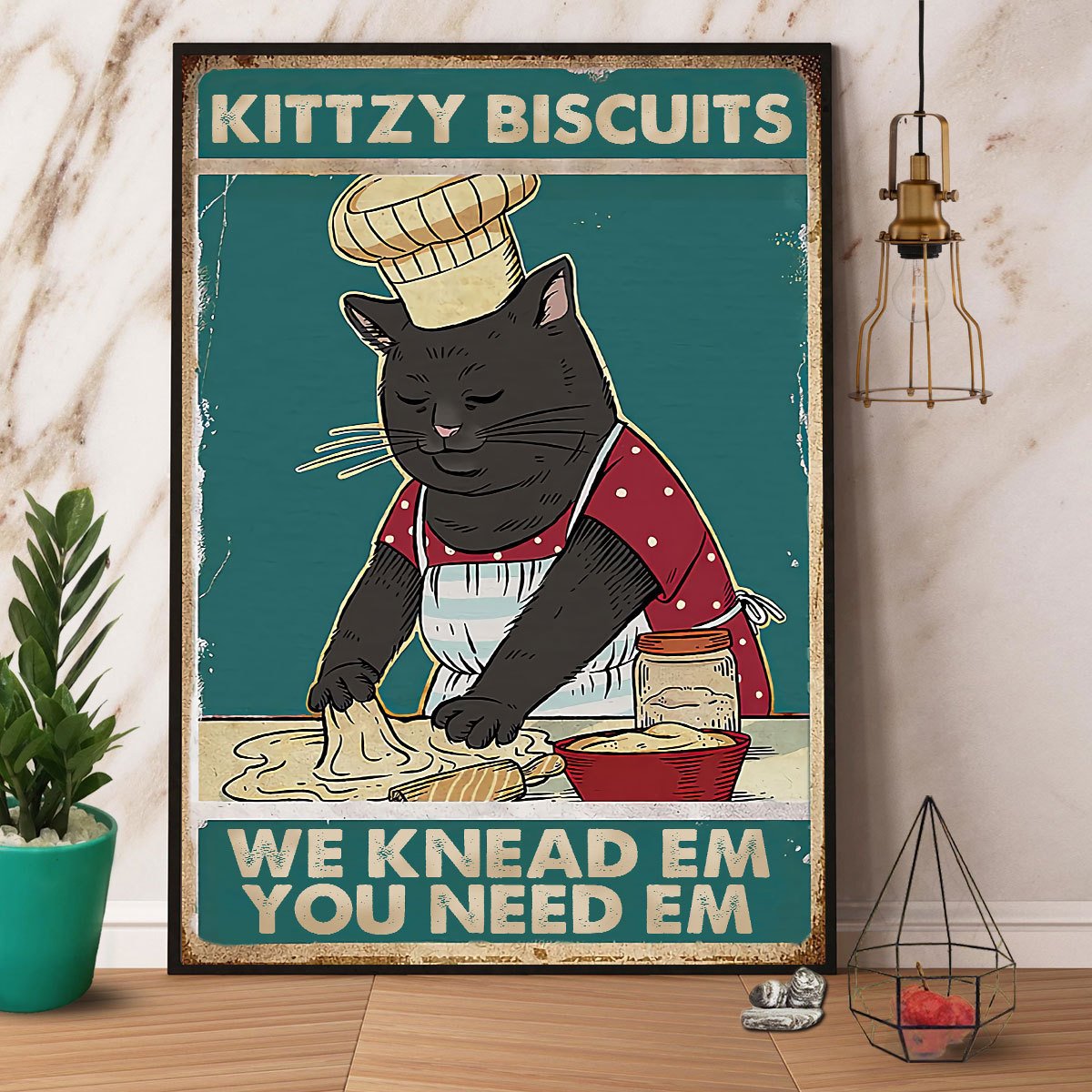 Black Cat Kittzy Biscuits We Knead Em You Need Em Satin Poster Portrait No Frame