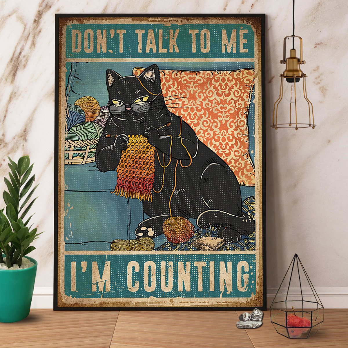 Black Cat Knitting Don'T Talk To Me I'M Counting Satin Poster Portrait No Frame