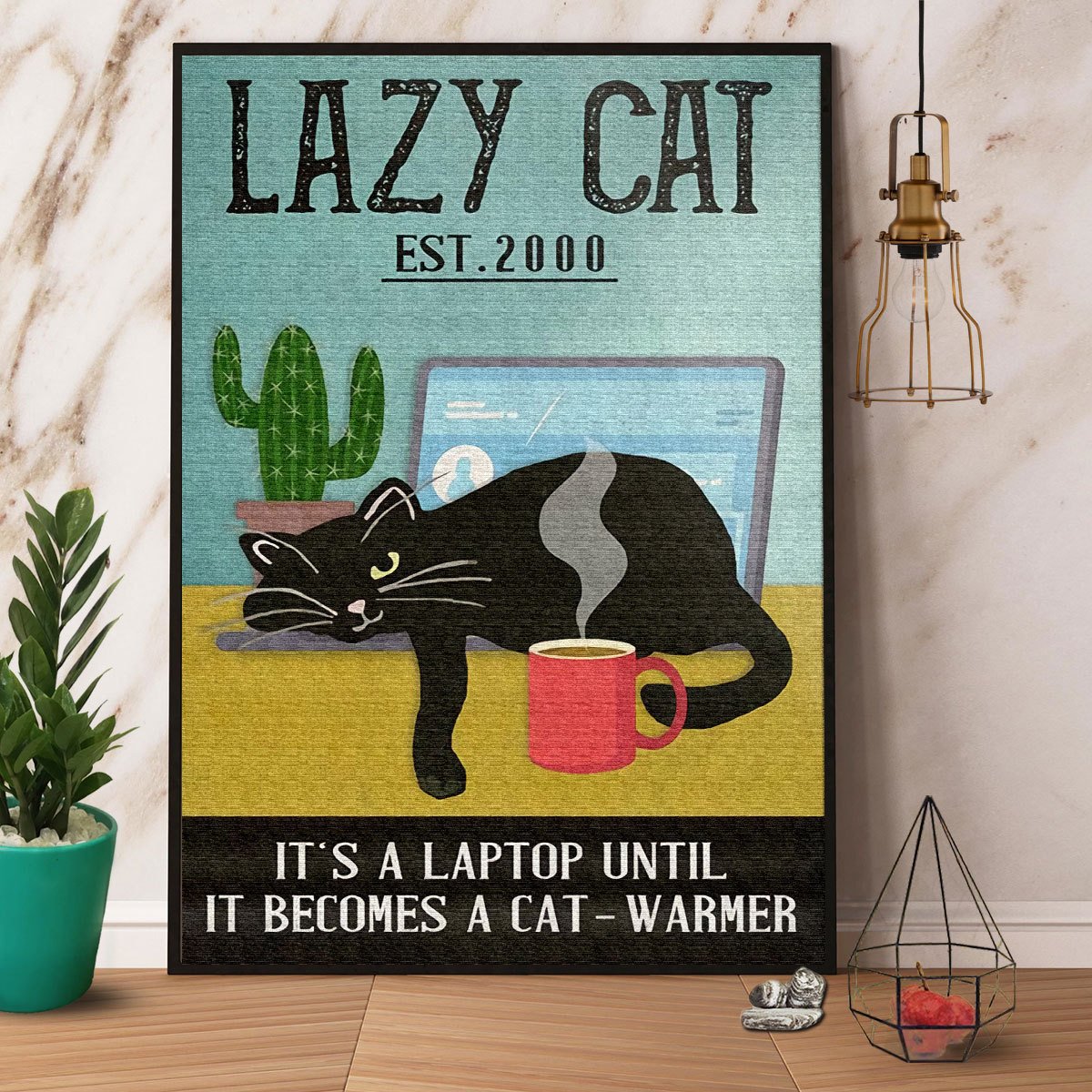 Black Cat Lazy Cat It'S A Laptop Until It Becomes A Cat Warmer Satin Poster Portrait No Frame