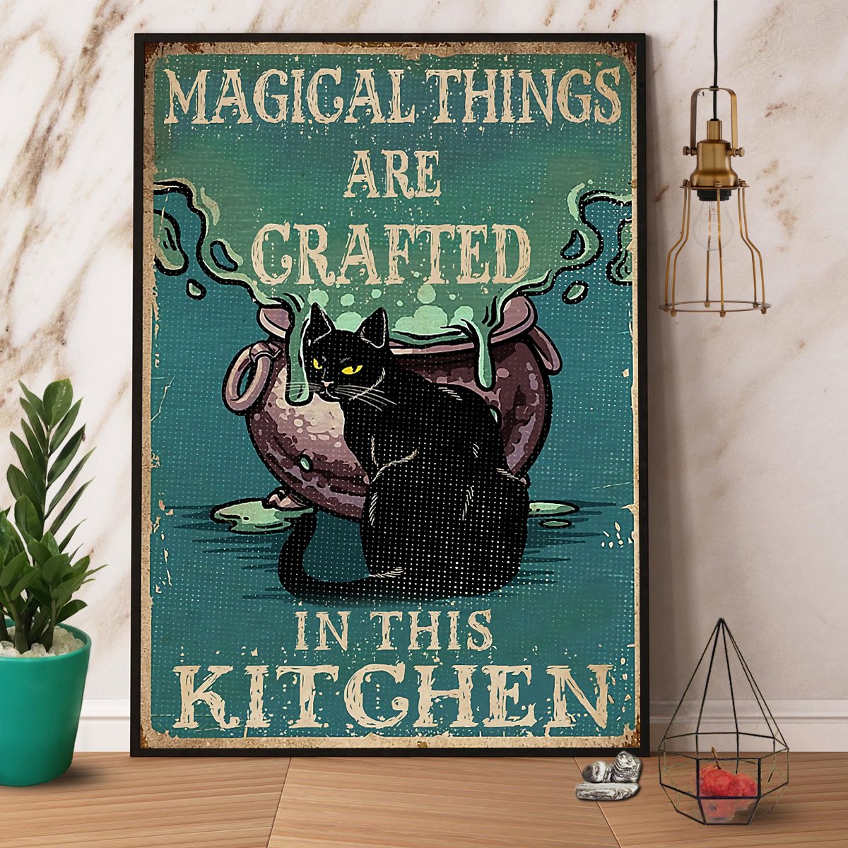 Black Cat Magical Things Crafted In This Kitchen Satin Poster Portrait No Frame