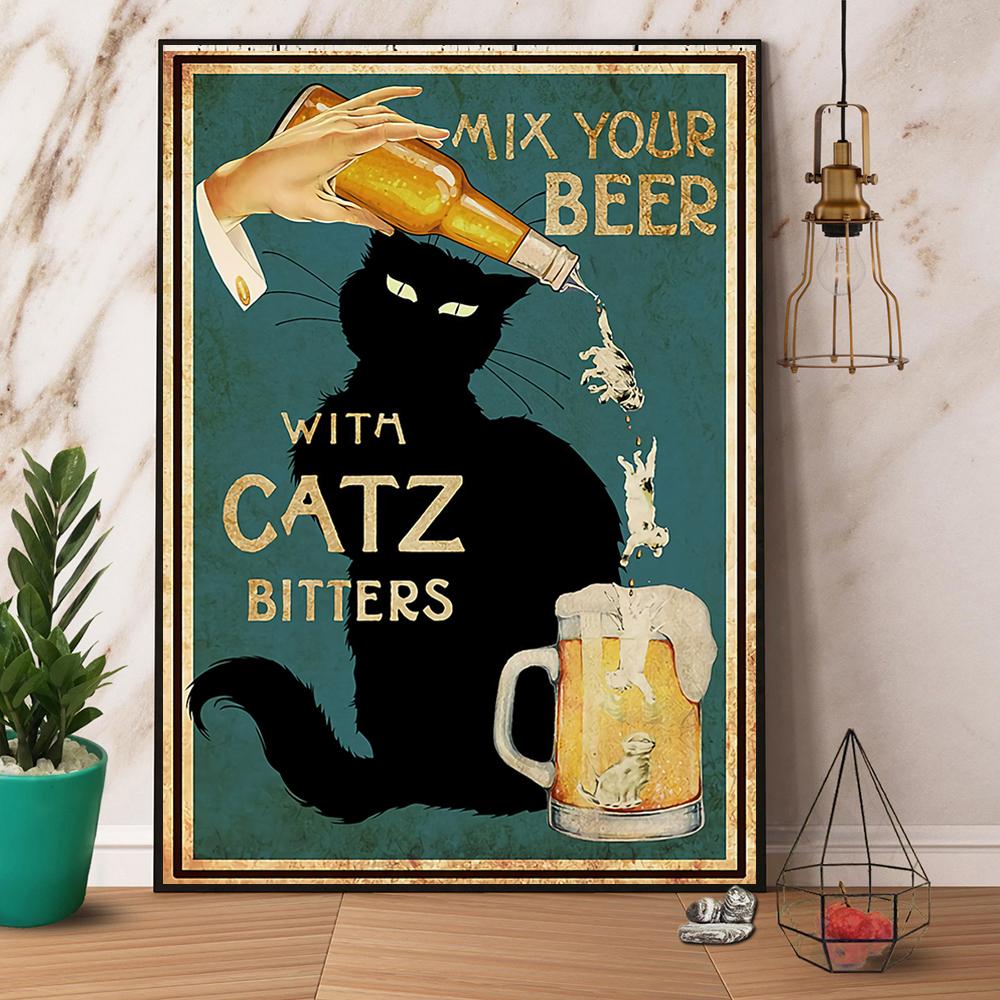 Black Cat Mix Your Beer With Catz Bitters Satin Poster Portrait No Frame