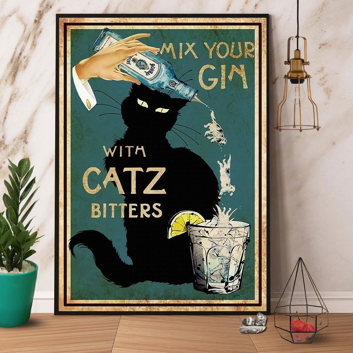 Black Cat Mix Your Gin With Catz Bitters Satin Poster Portrait No Frame