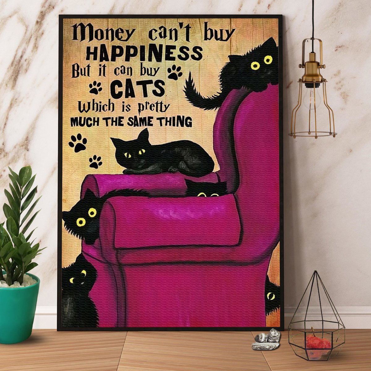 Black Cat Money Can'T Buy Happiness Can But It Can Buy Cats Satin Poster Portrait No Frame