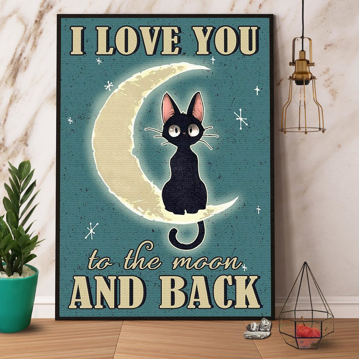 Black Cat Moon I Love You To The Moon And Back Satin Poster Portrait No Frame