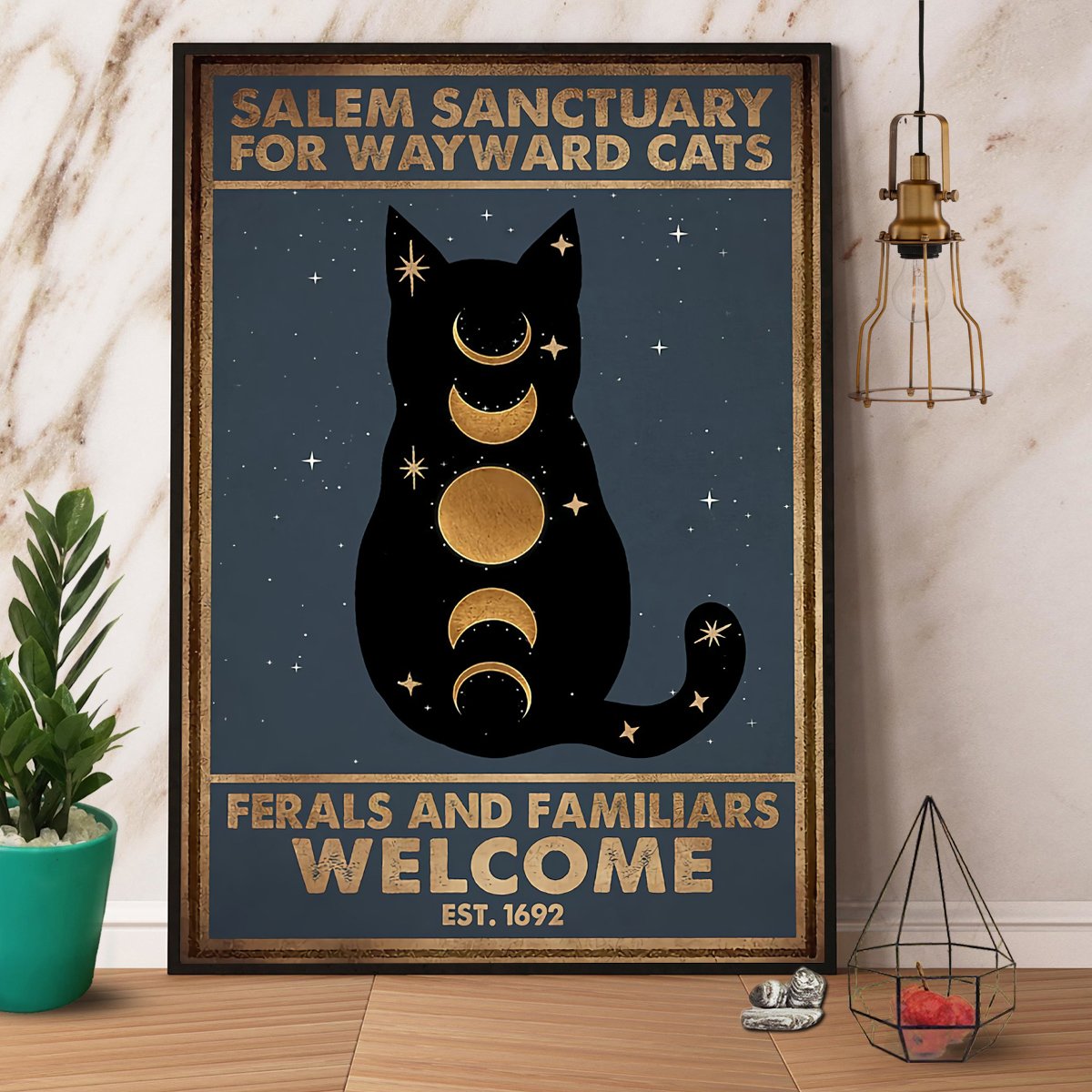 Black Cat & Moon Salem Sanctuary For Wayward Cats Ferals And Familiars Satin Poster Portrait No Frame