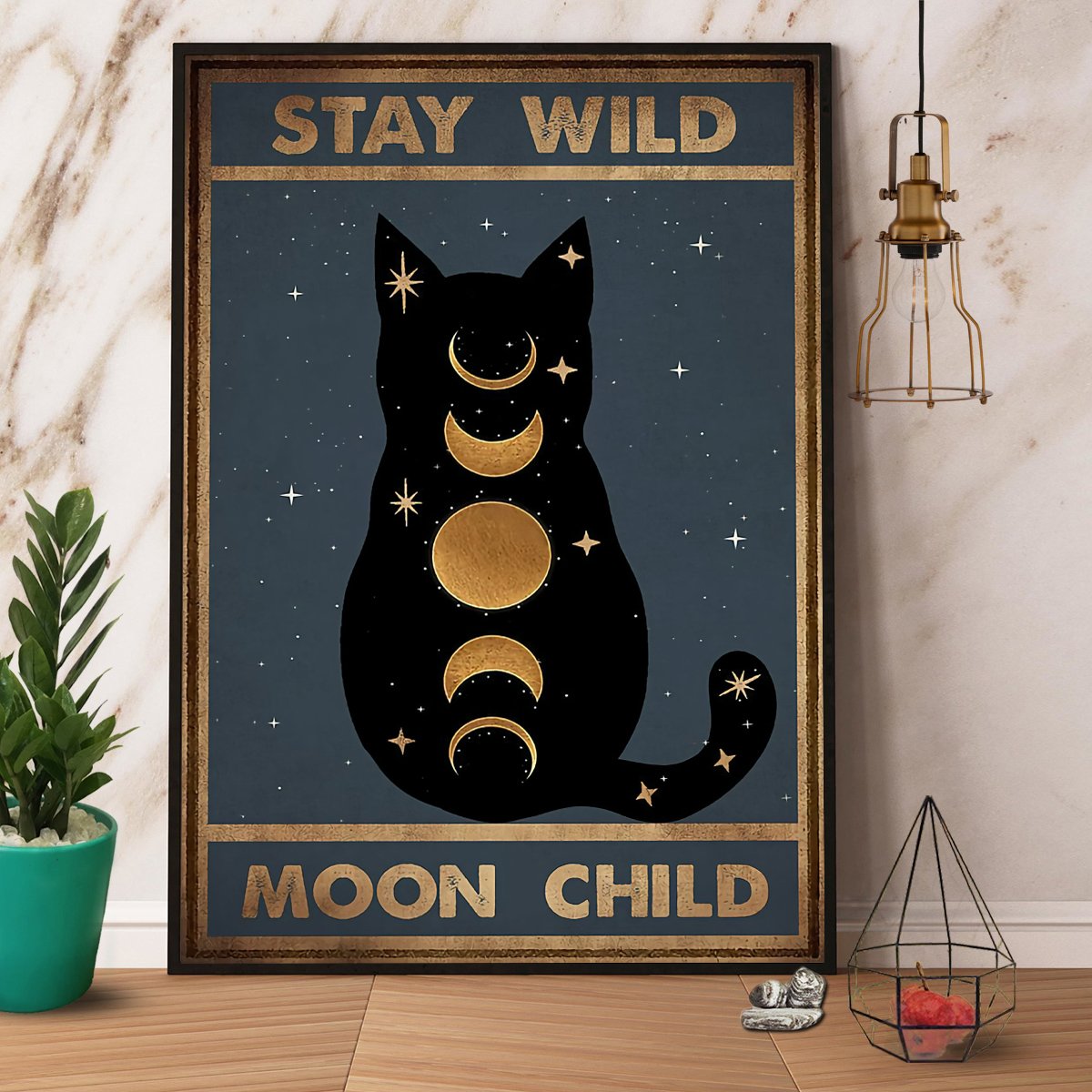 Black Cat Moon Stay Wild Moon Child Satin Poster Portrait No Frame