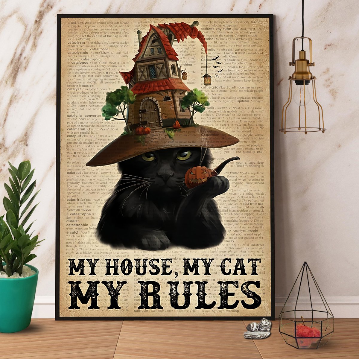 Black Cat My House My Rules V Satin Poster Portrait No Frame