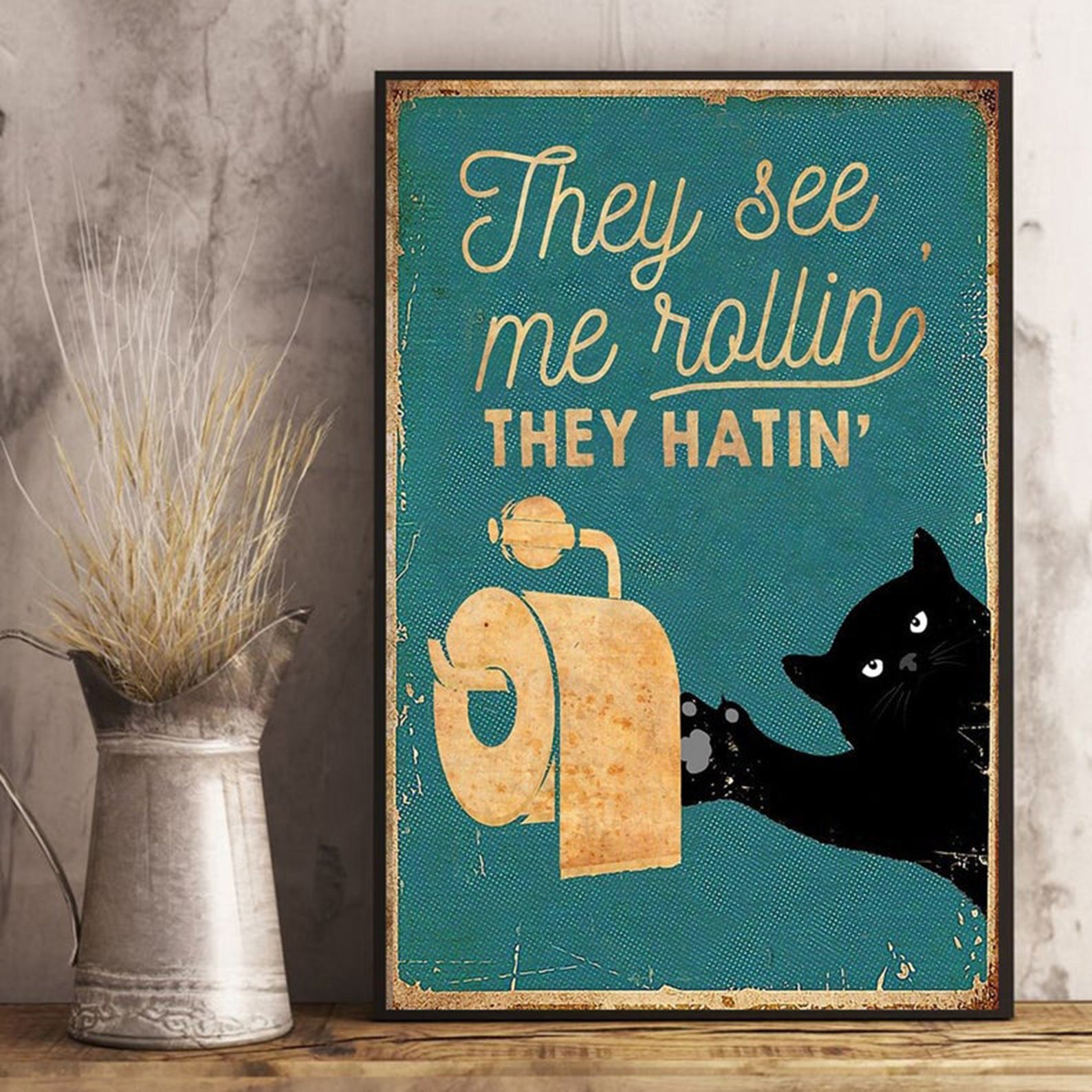 Black Cat nice butt Bathroom Funny Satin Poster Portrait no Frame