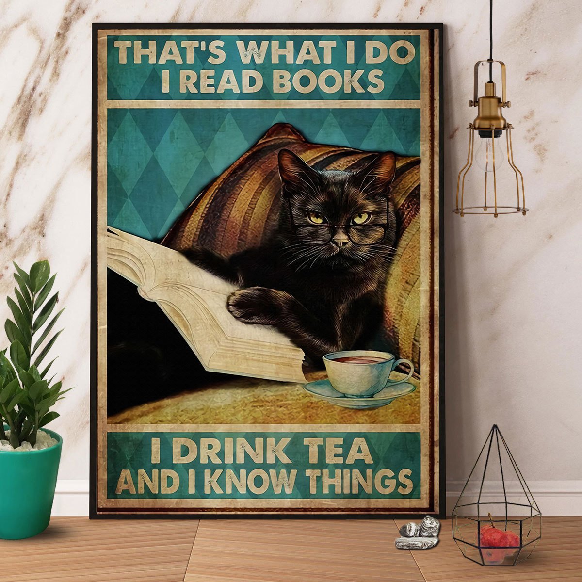 Black Cat Read Books I Read Books I Drink Tea And I Know Things Satin Poster Portrait No Frame