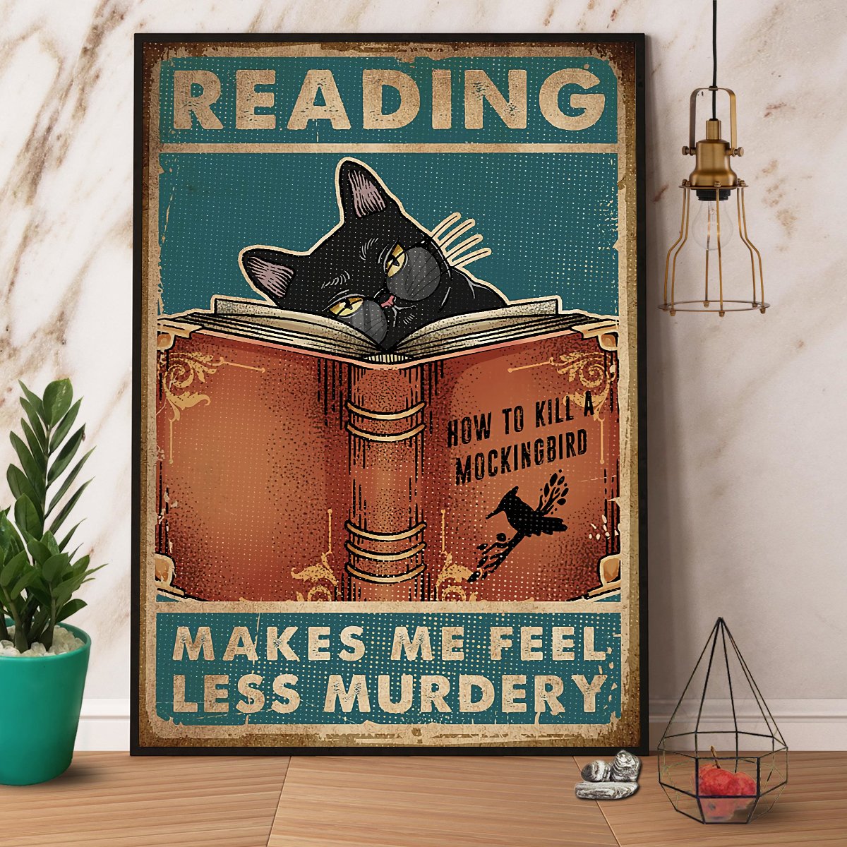 Black Cat Reading Makes Me Feel Less Murdery Satin Poster Portrait No Frame