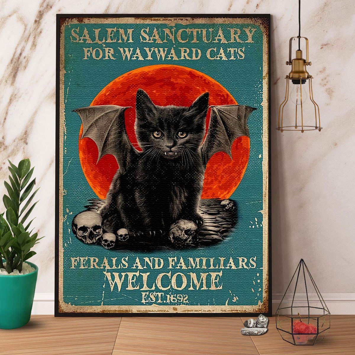 Black Cat Skull Salem Sanctuary For Wayward Cats Satin Poster Portrait No Frame