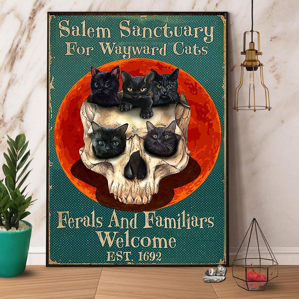 Black Cat Skull Salem Sanctuary For Wayward Cats Satin Poster Portrait No Frame