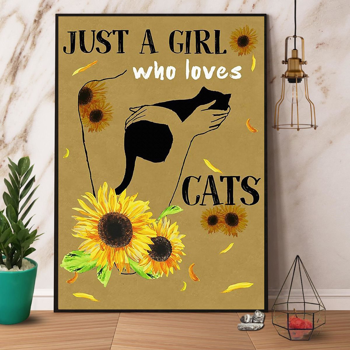 Black Cat Sunflower Just A Girl Who Loves Cats Satin Poster Portrait No Frame