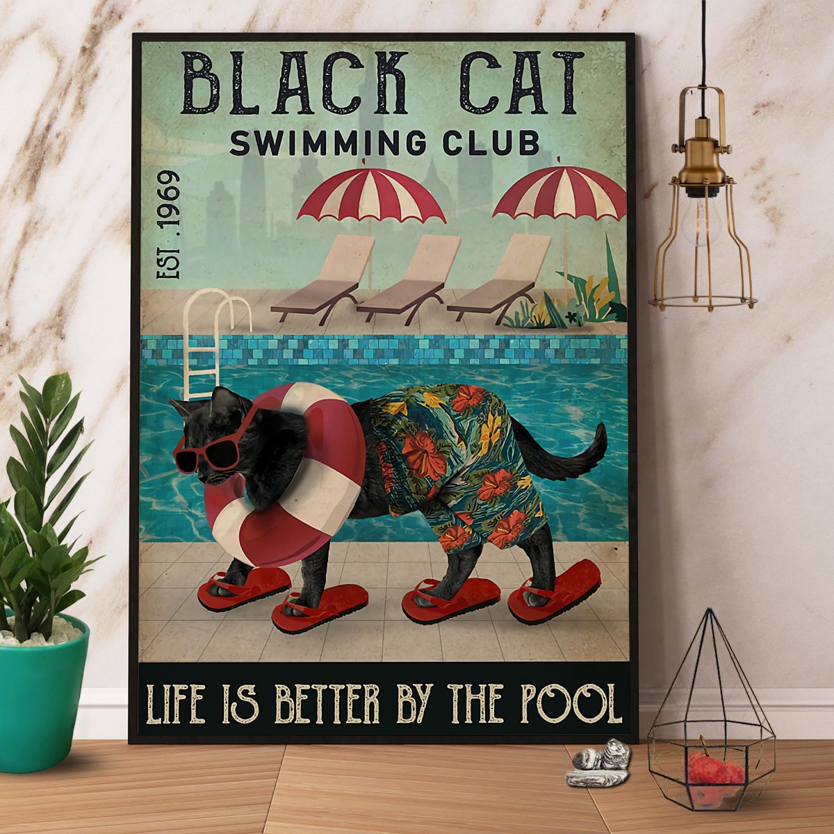 Black Cat Swimming Club Life Is Better By The Pool V Satin Poster Portrait No Frame