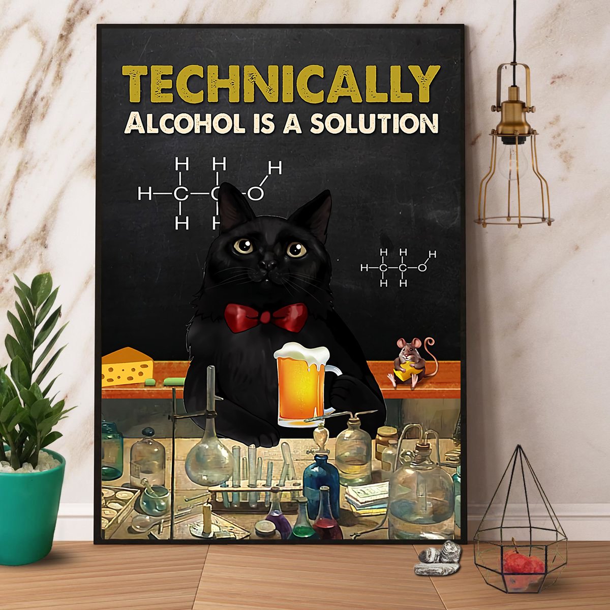 Black Cat Technically Alcohol Is A Solution Satin Poster Portrait No Frame