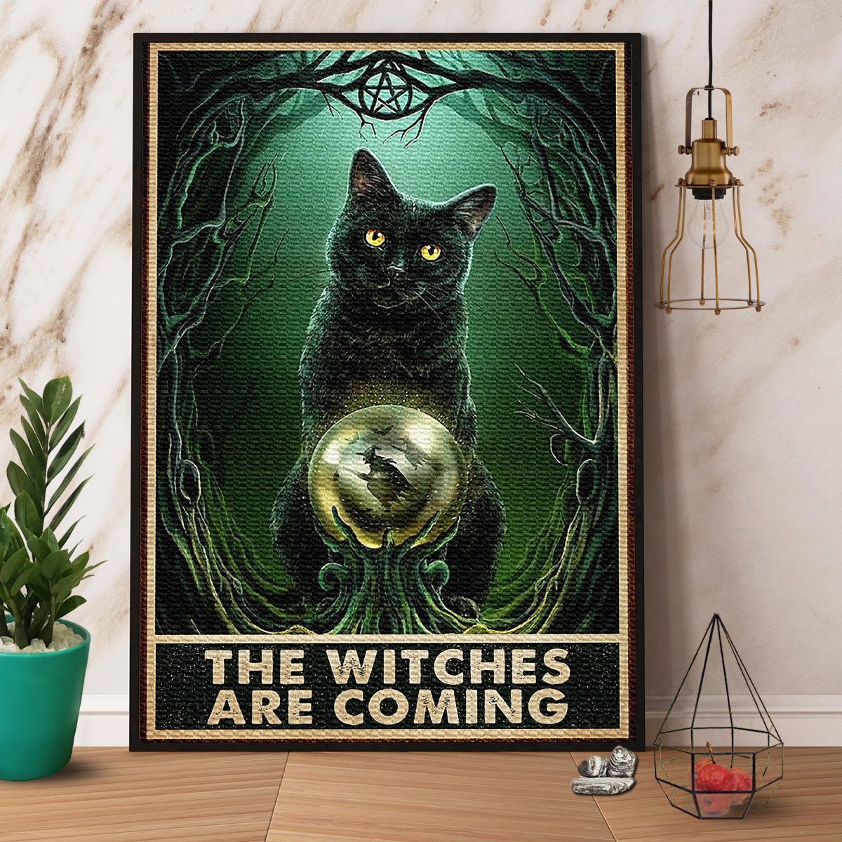 Black Cat The Witches Are Coming Black Satin Poster Portrait No Frame