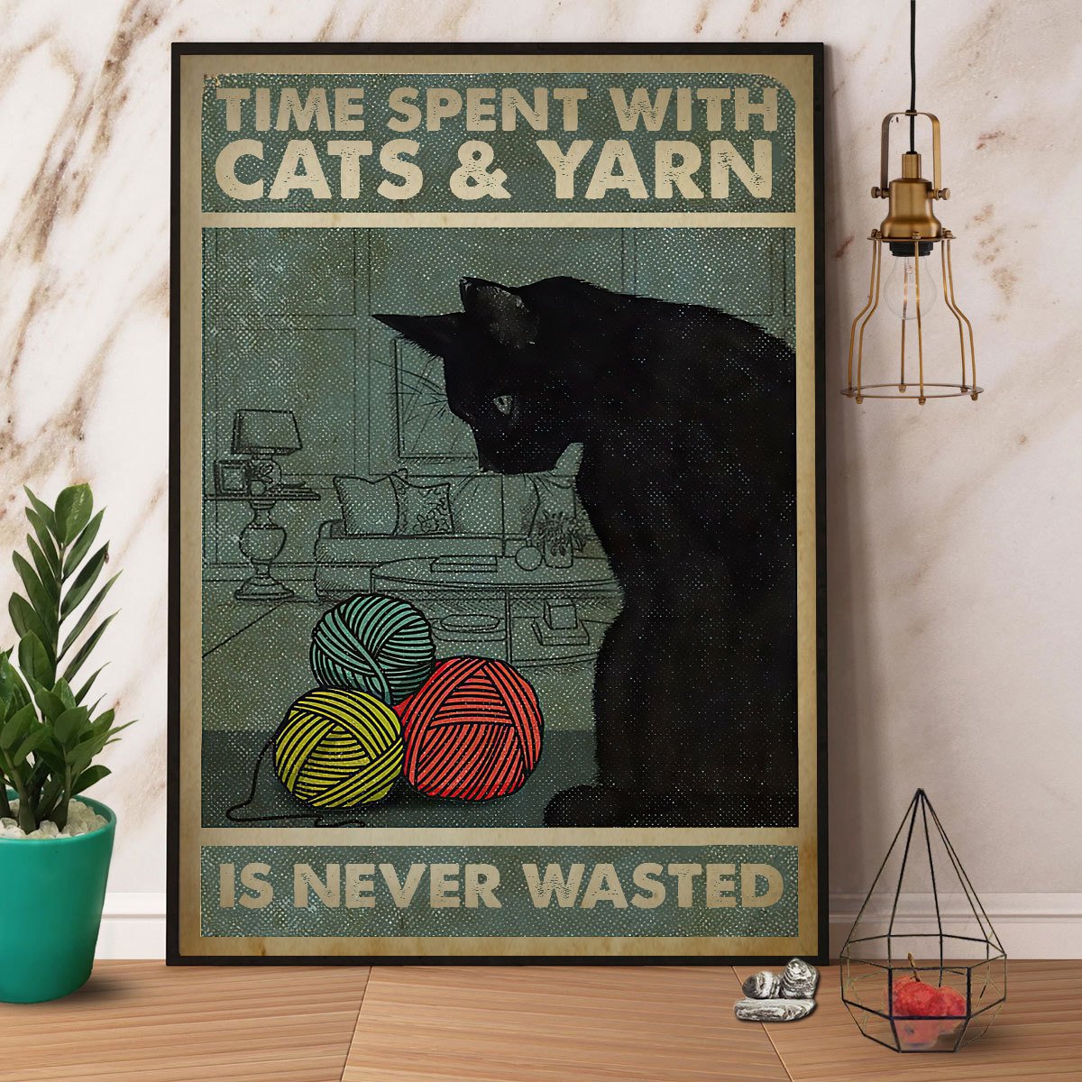 Black Cat Time Spent With Cats And Yarn Is Never Wasted Satin Poster Portrait No Frame