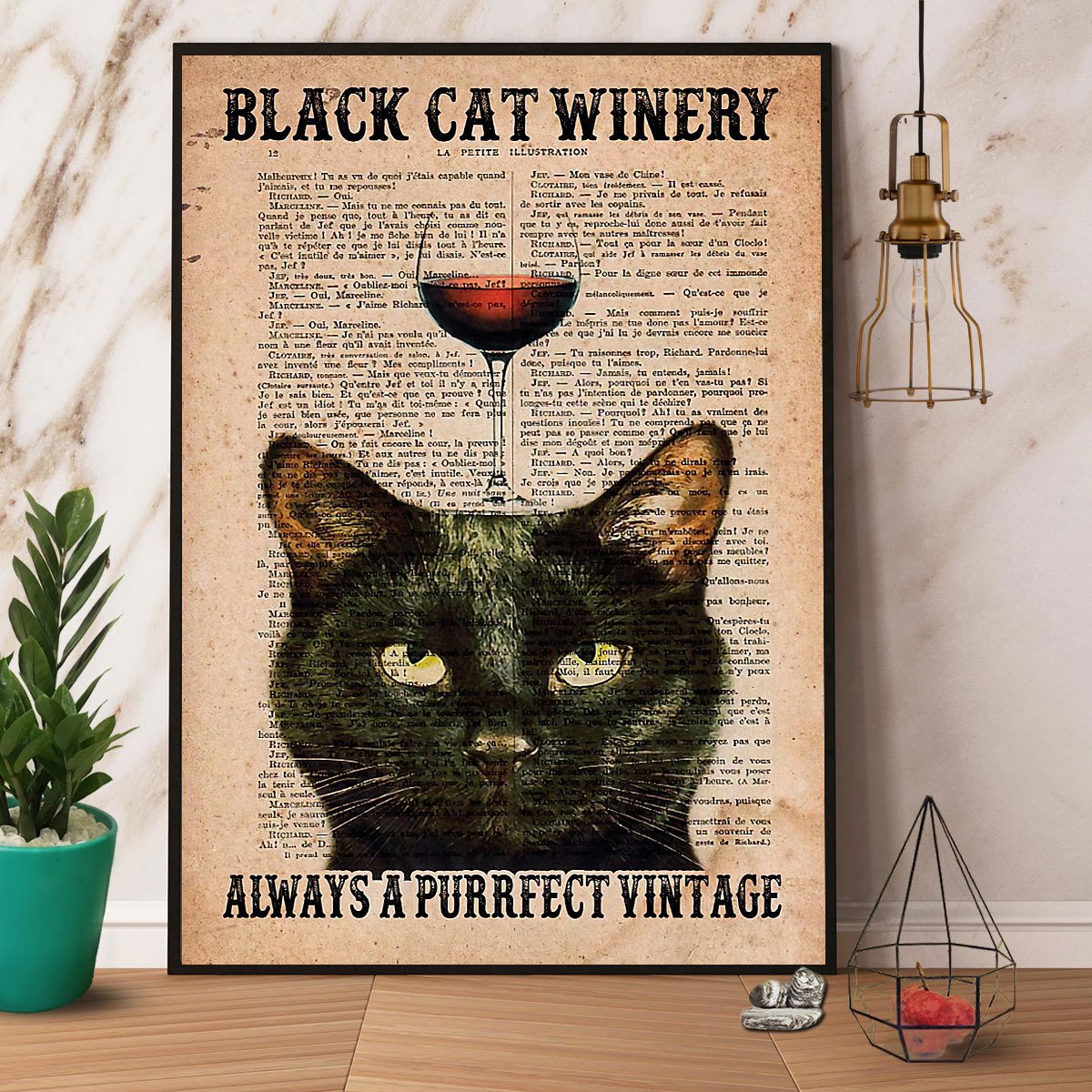 Black Cat Winery Always A Purrfect Vintage Satin Poster Portrait No Frame