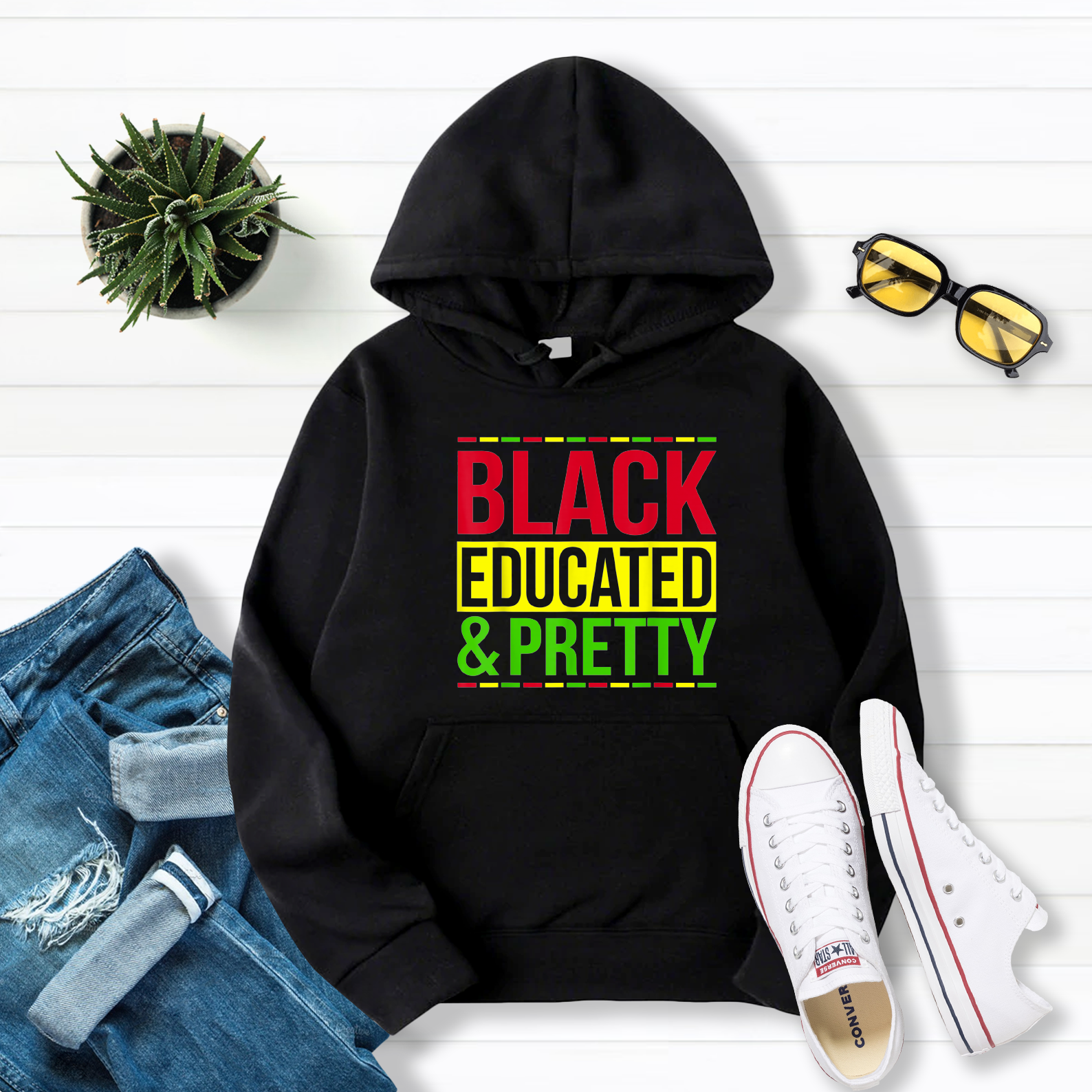 Black Educated Pretty Black History Month Pullover Hoodie Black S-5XL