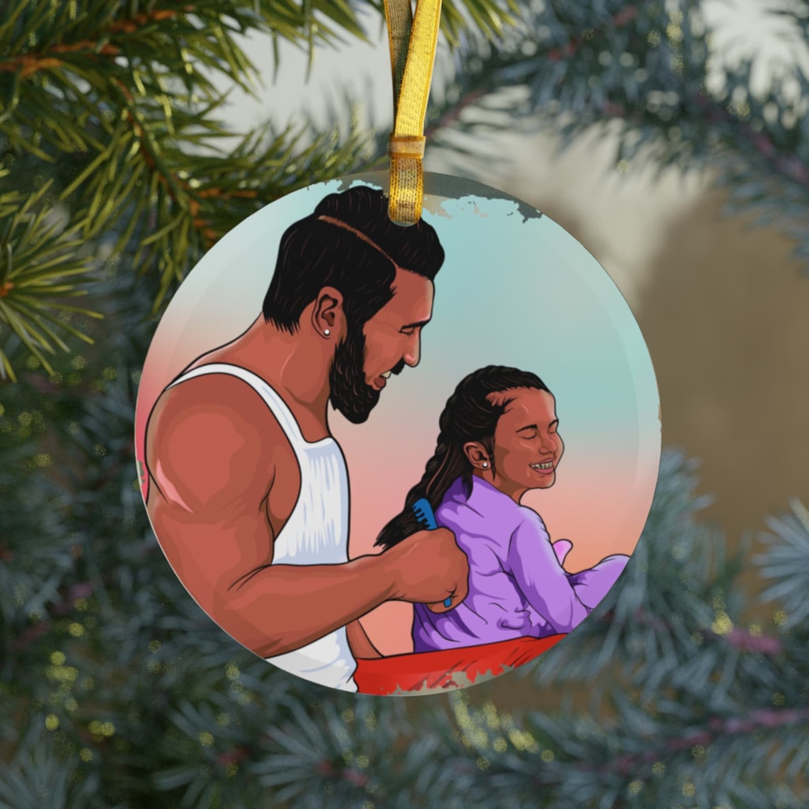 Black Father & Daughter Glassblack Girl Black Dadsblack Family Giftsblack Daddyblack Daughter Christmas Ornament