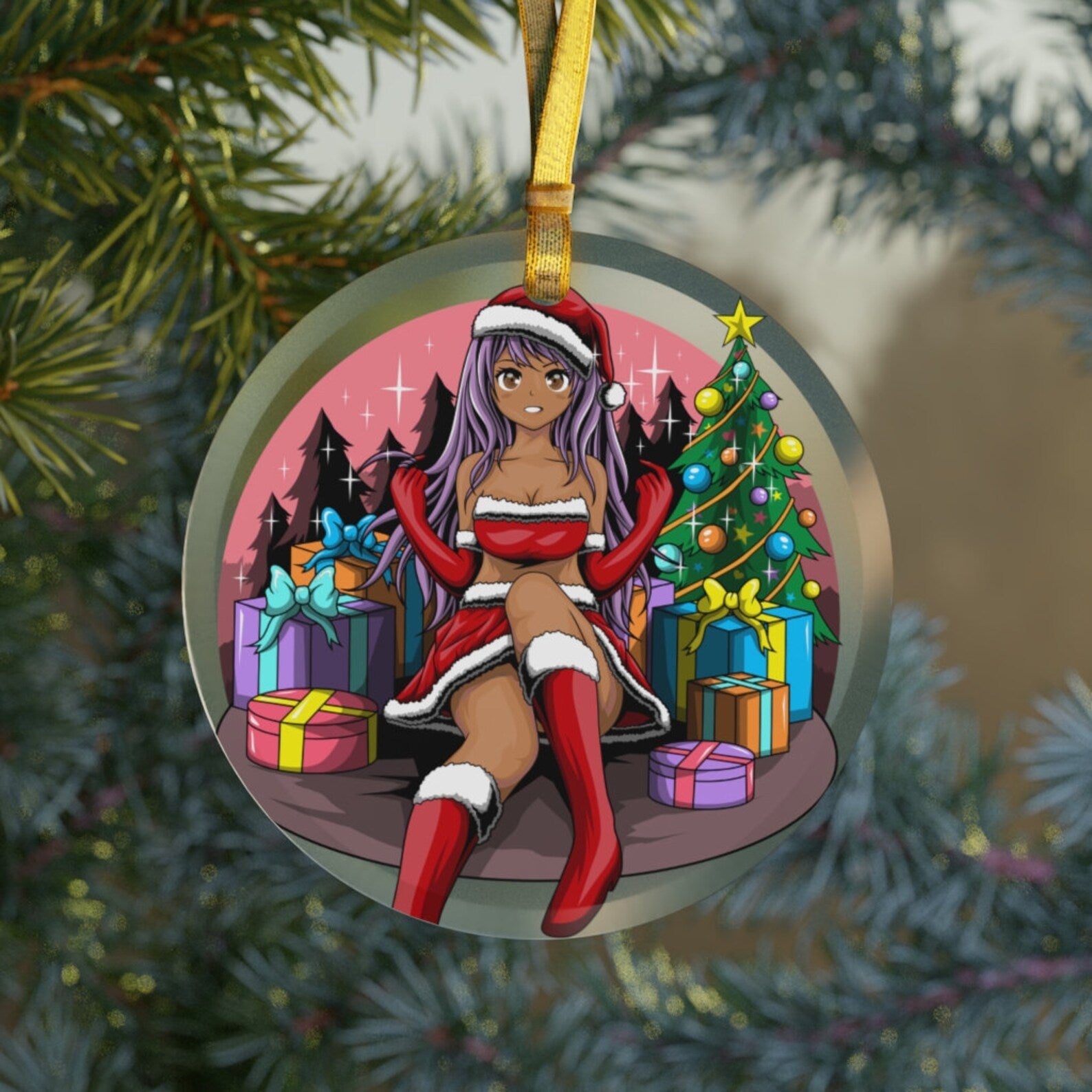 Black Girl Glassblack Girl Christmasblack Anime Giftssexy Black Santa Girlanime Christmas Ornament