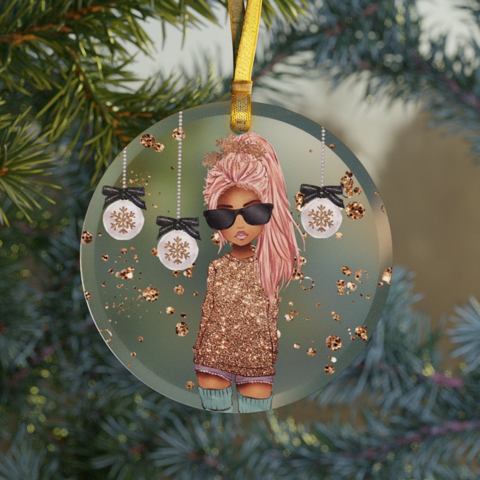 Black Girl Glassblack Girl College Dorm Decorationhbcu Sorority Gift Rose Gold Christmas Ornament