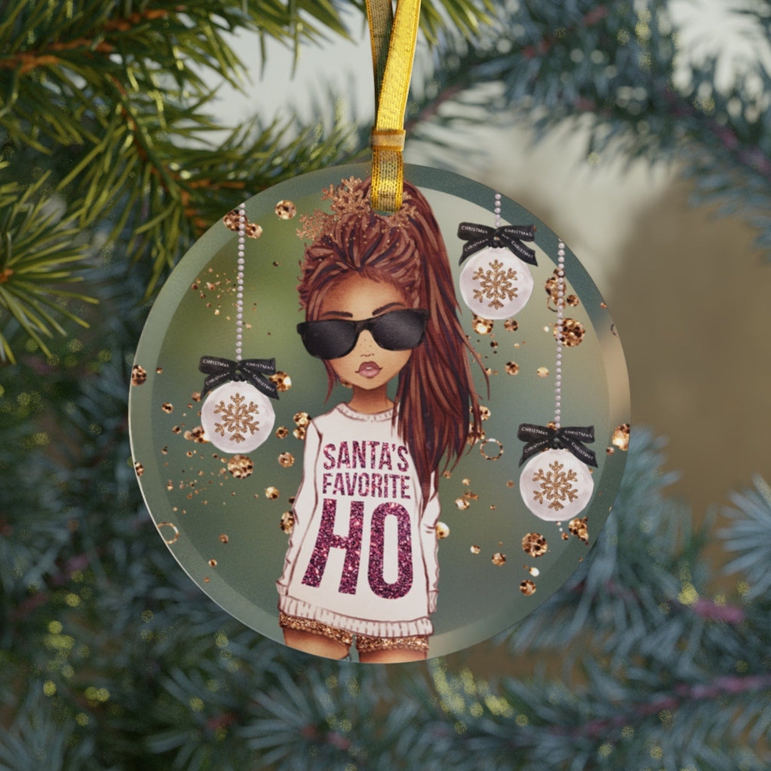 Black Girl Glasssanta'S Favorite Hoblack Girl Christmascollege Dorm Decorationhbcu Sorority Gift Friend Bff Christmas Ornament