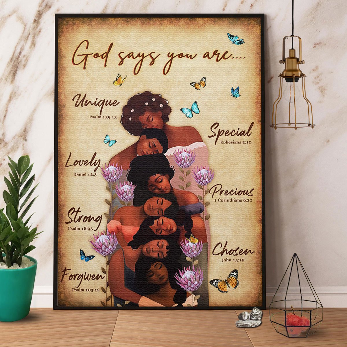 Black Girl God Says You Are Unique Lovely Strong Satin Poster Portrait No Frame