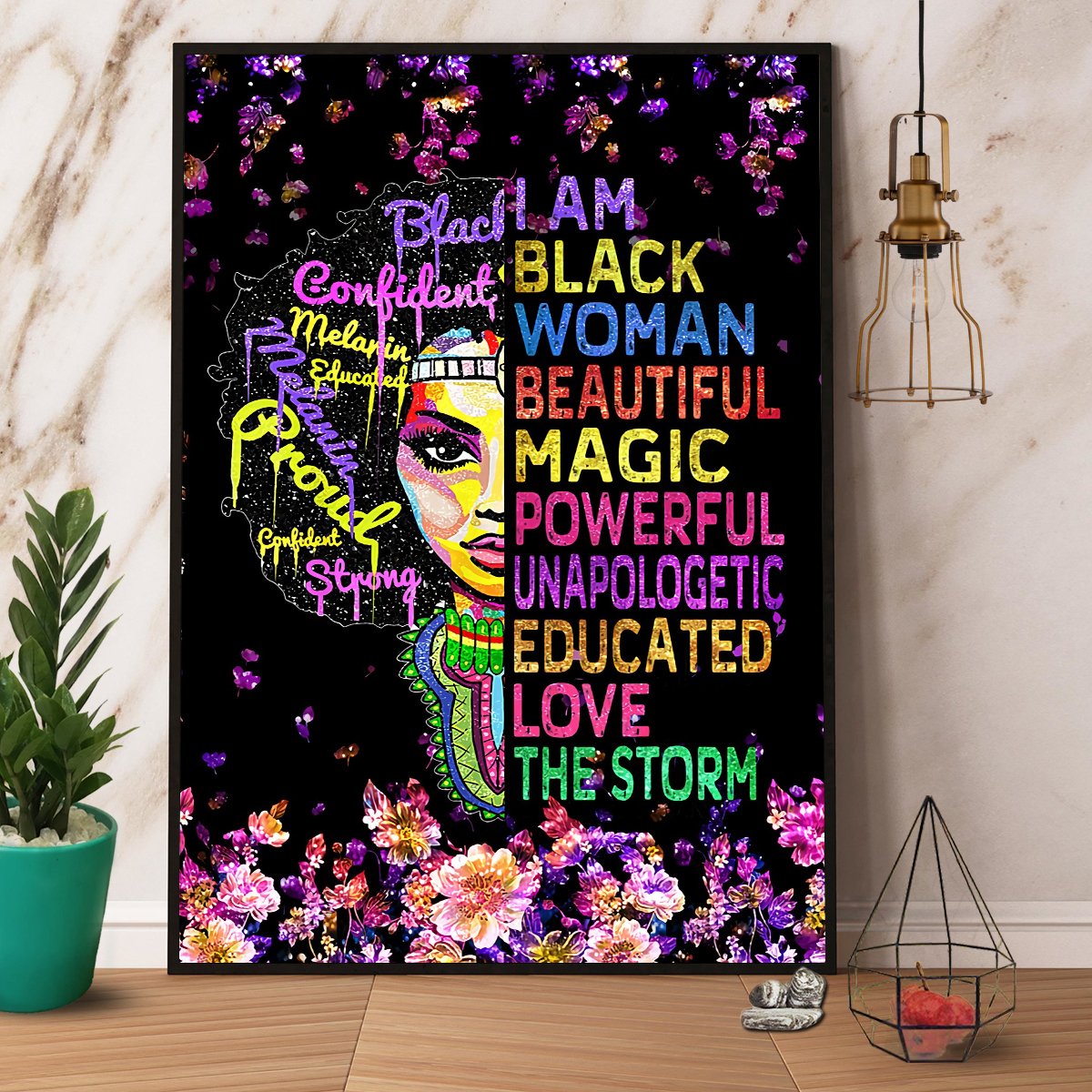 Black Girl I Am Black Woman Beautiful Magic Powerful Satin Poster Portrait No Frame