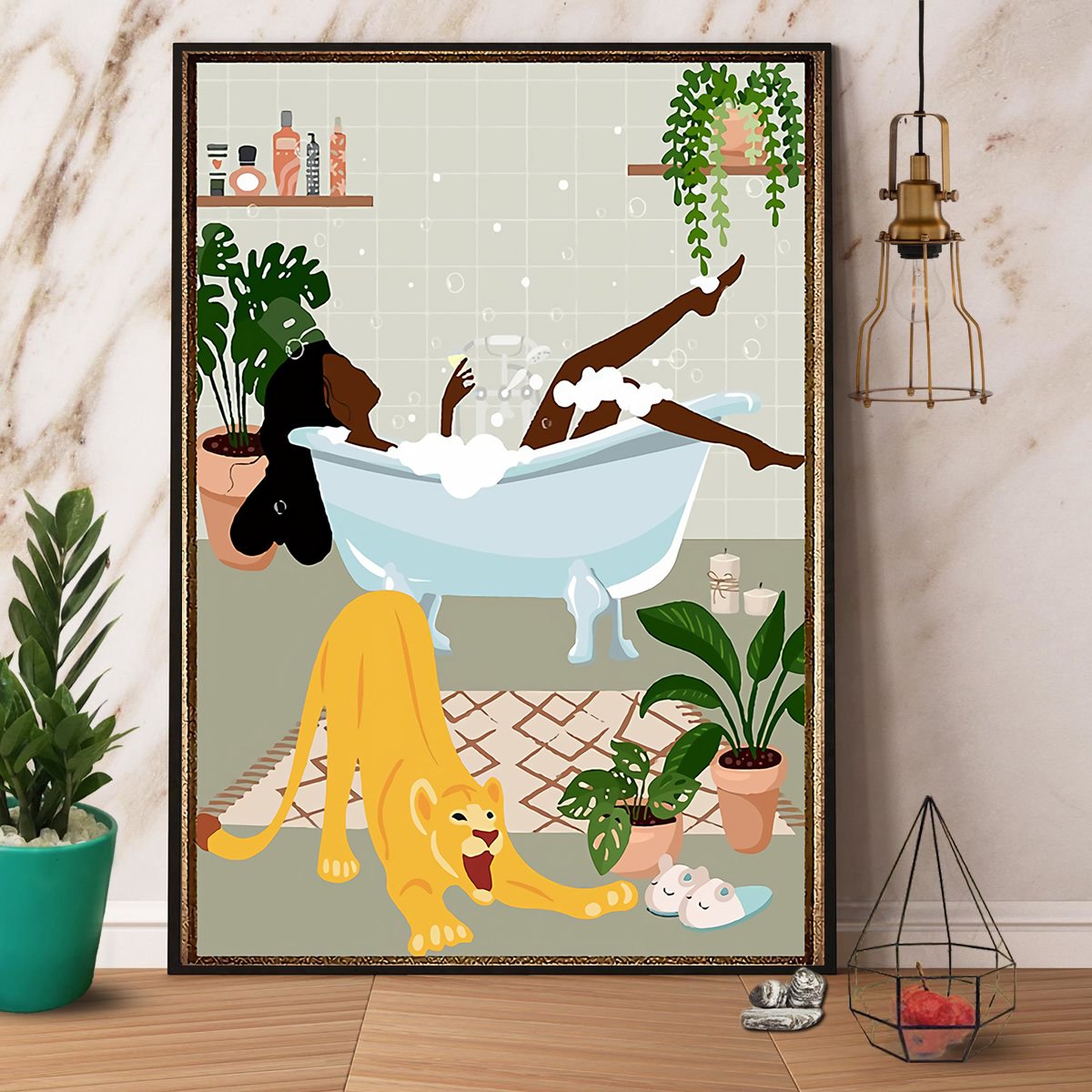 Black Girl In Bath Soap Satin Poster Portrait No Frame