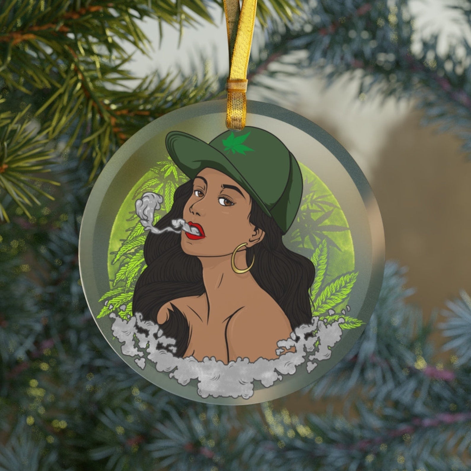 Black Girl Marijuana Black Girl 420 Pot Leaf Stoner Gift Weed Smoke Blunt Sexy Hat Christmas Ornament