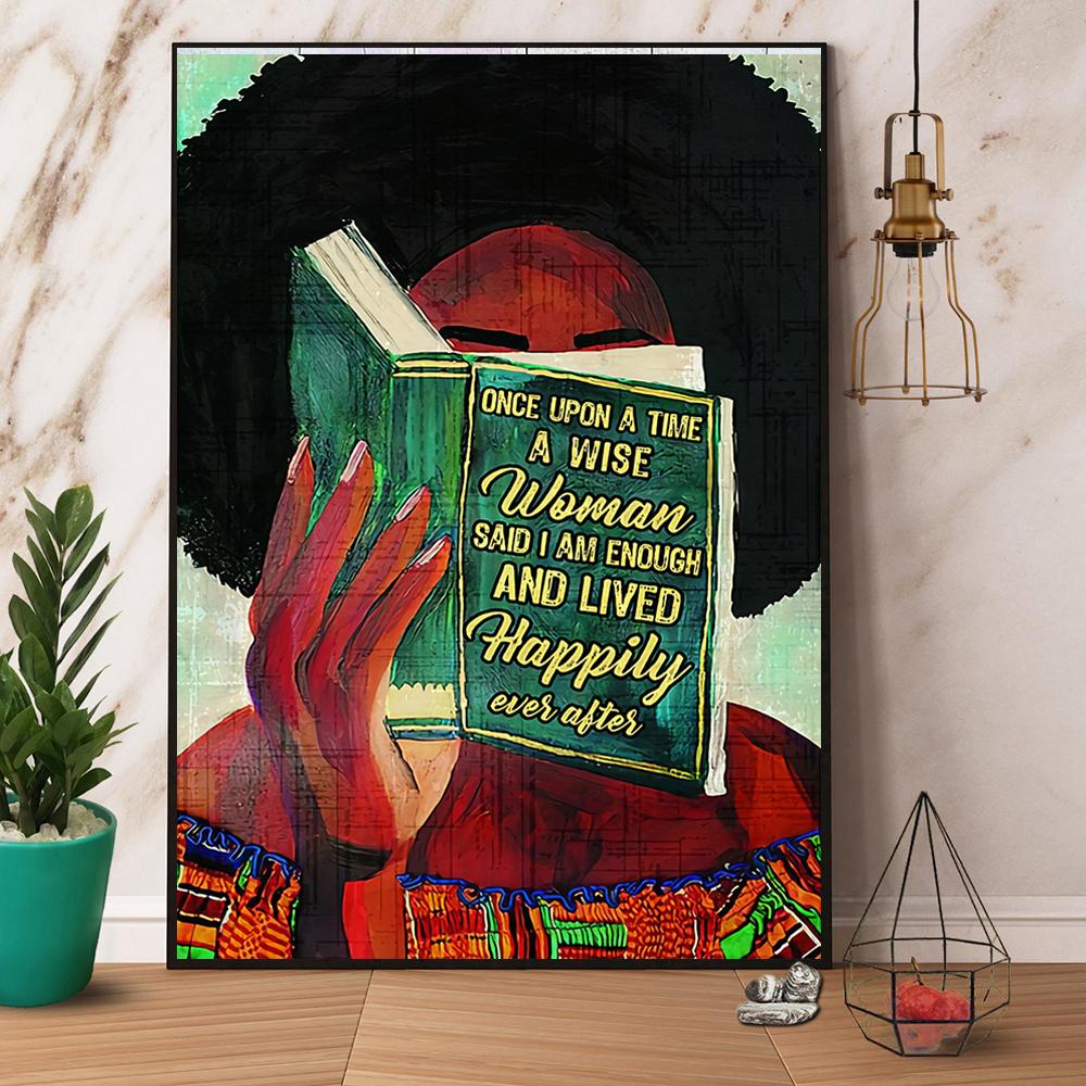 Black Girl Reading Book I Am Enough And Lived Happily Ever After Satin Poster Portrait No Frame