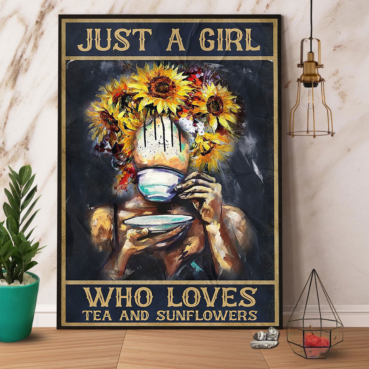 Black Girl Sunflower Just A Girl Who Loves Tea And Sunflowers Satin Poster Portrait No Frame