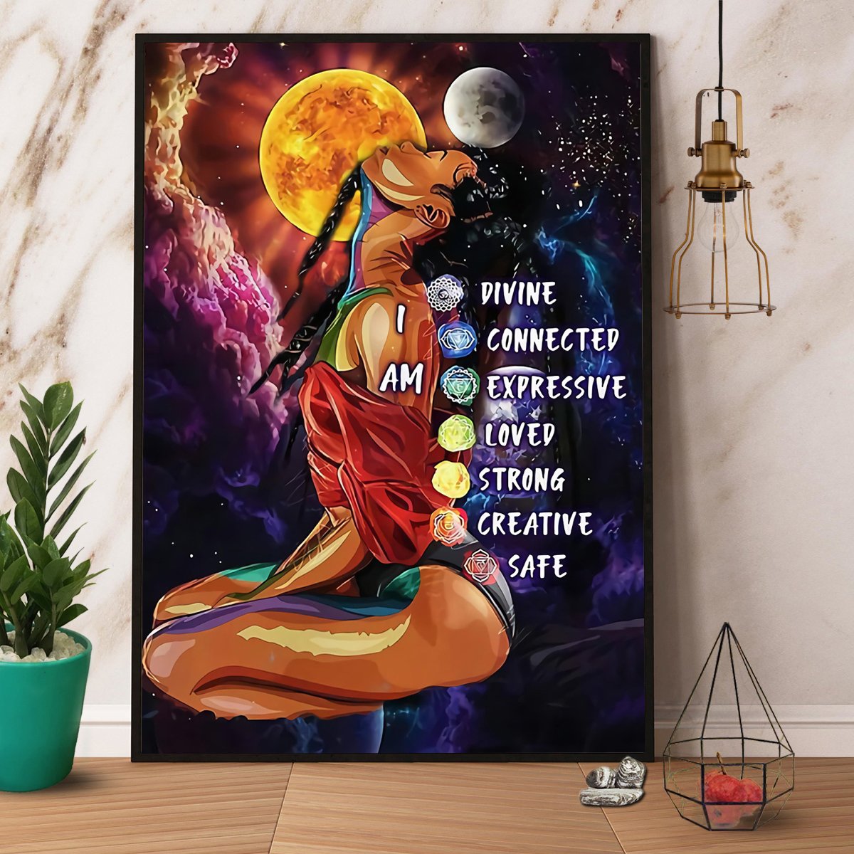 Black Girl Yoga Practitioner I Am Divine Connected Expressive Satin Poster Portrait No Frame