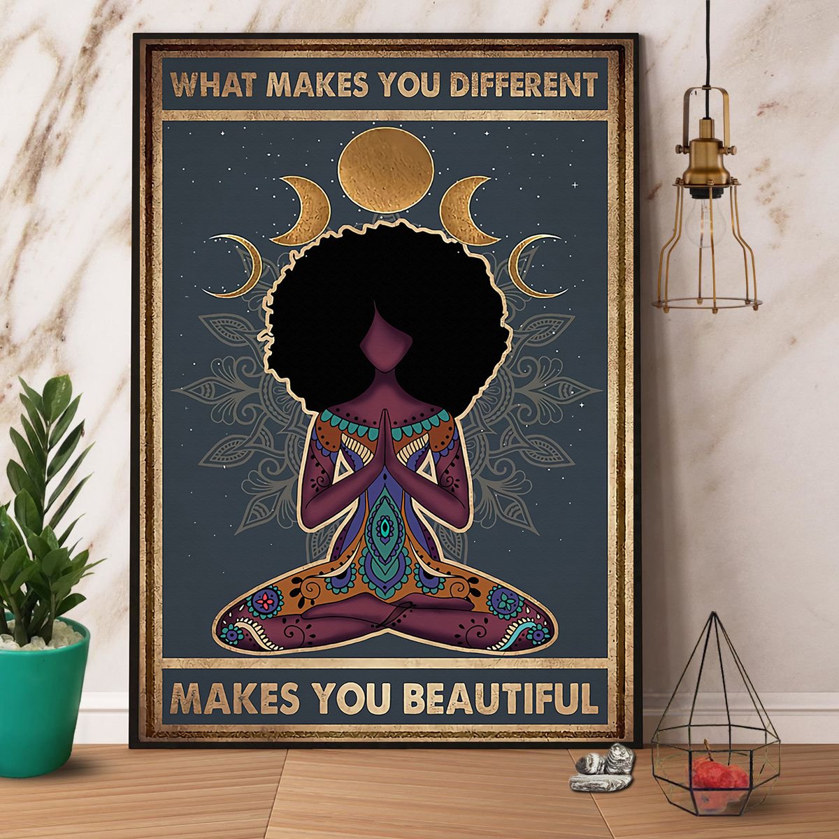 Black Girl Yoga What Makes You Different Makes You Beautiful Satin Poster Portrait No Frame