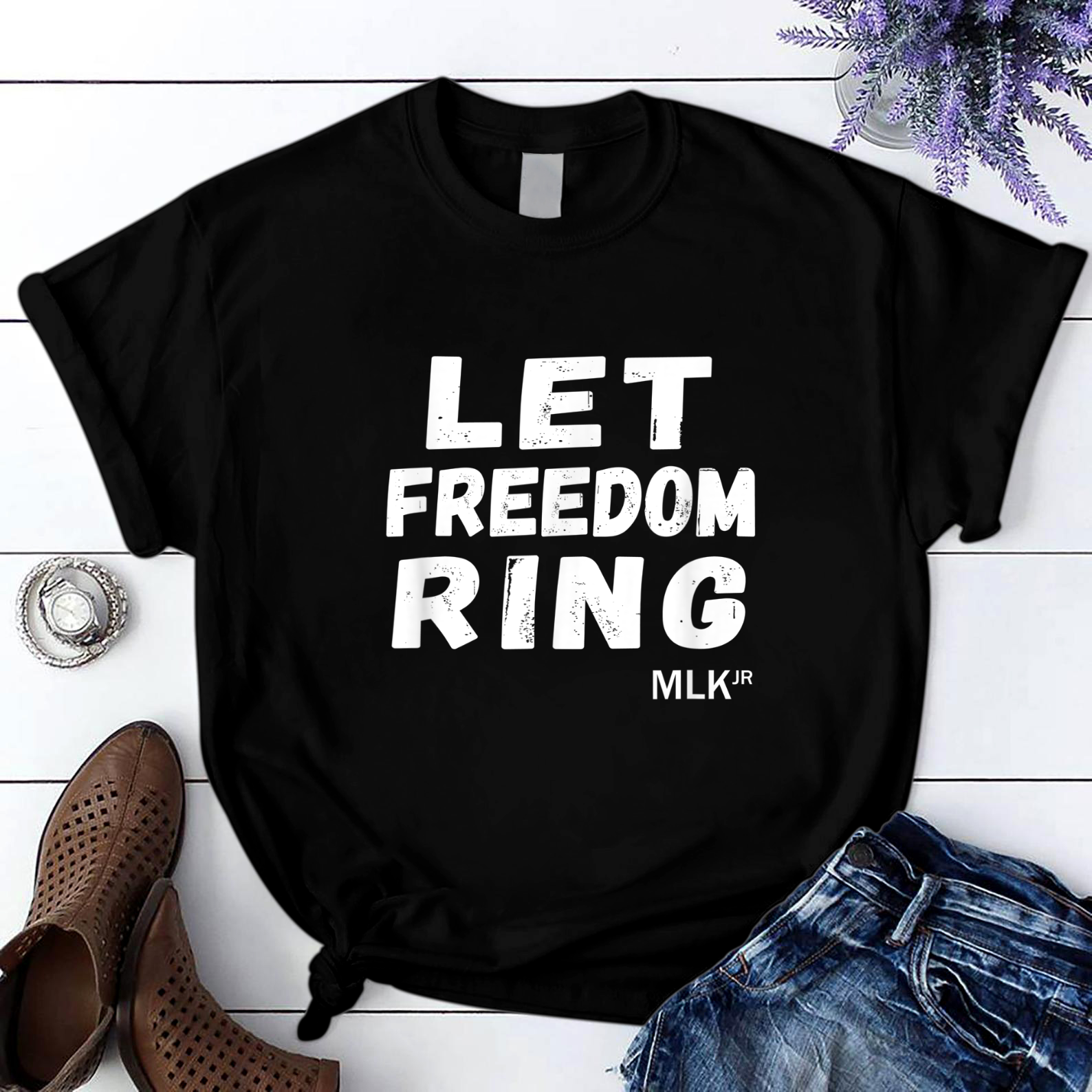 Black History Let Freedom Ring MLK Jr Day T Shirt Black Unisex S-6XL