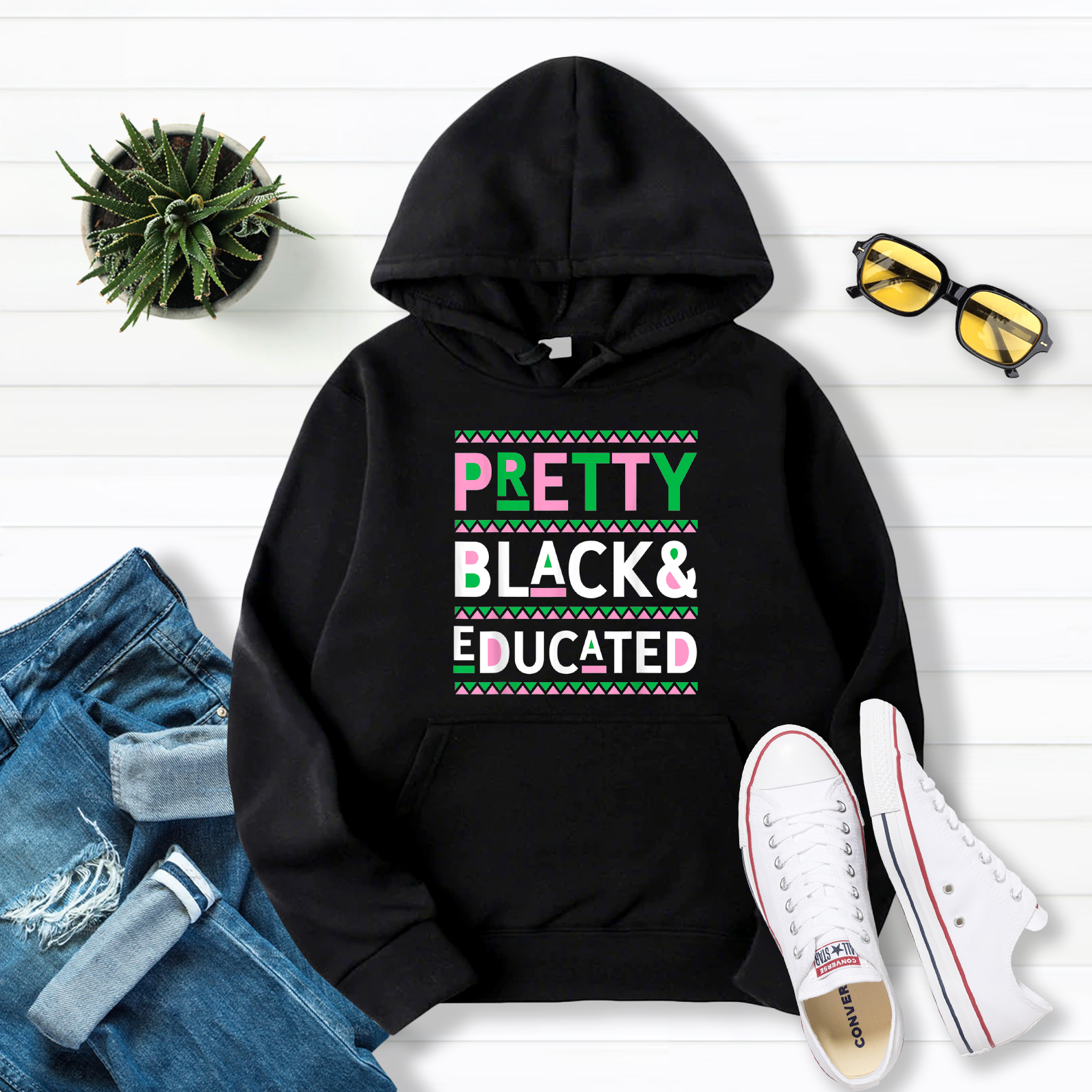 Black History Month Gifts Pretty Black and Educated Hoodie Pullover Hoodie Black S-5XL